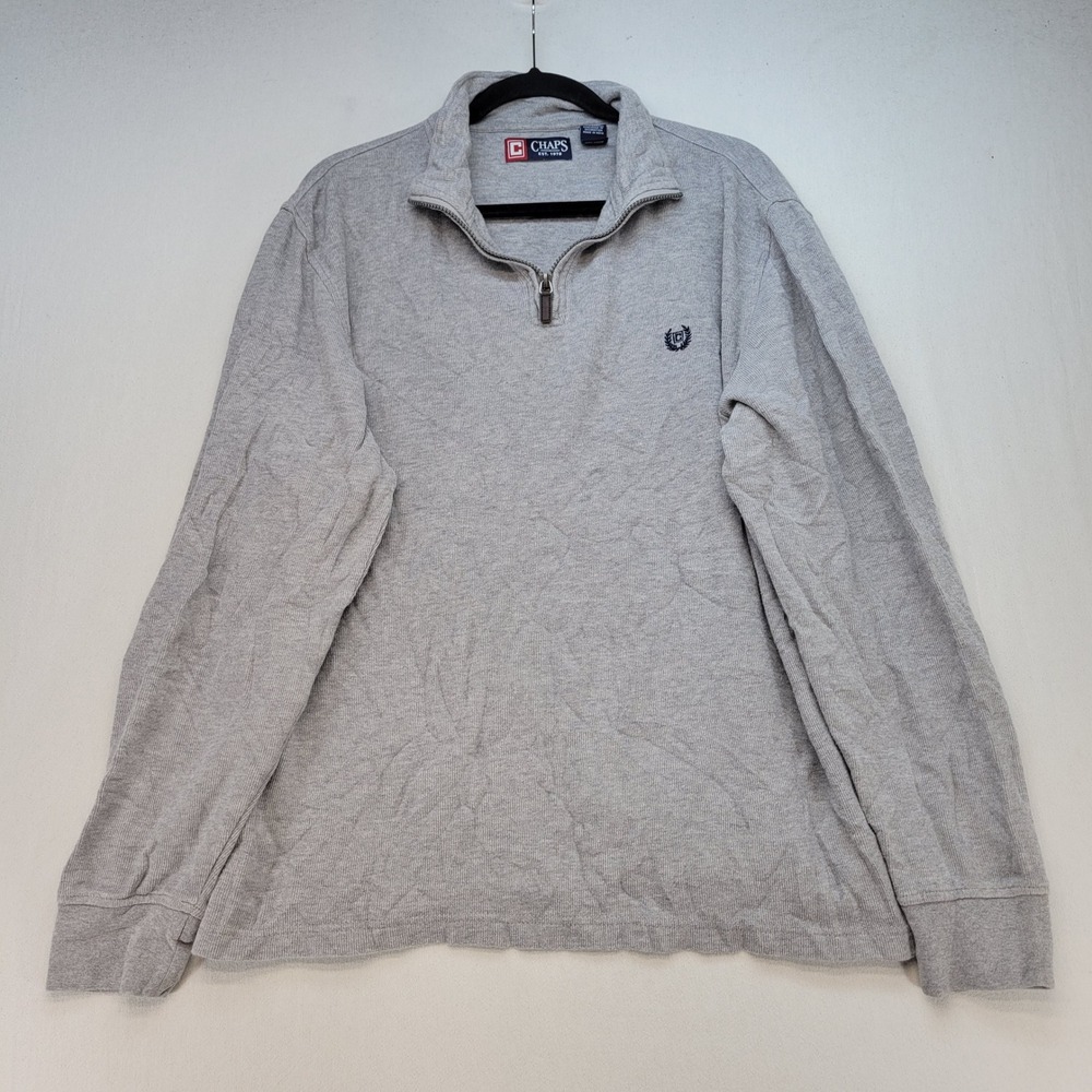 Chaps Quarter Zip Pullover Mens Large Gray Cotton Ribbed Mock Neck Sweater